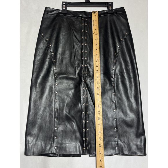 Faux Leather Pencil Skirt 8 Black Silver Studded Worthington Goth Mob Wife Biker - Picture 4 of 7